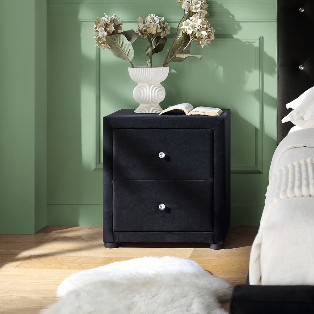 Buy Dallas Velvet Bedside Table Black Australia | Imperial Furniture Buy Dallas Velvet Bedside Table Black Australia | Imperial Furniture