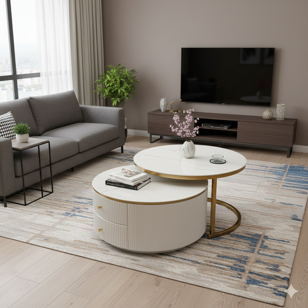 Milano Coffee Table – Round Top with Sleek Storage Base