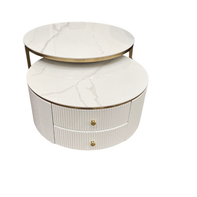 Milan Coffee Table – Round Marble Top with Sleek Storage Base