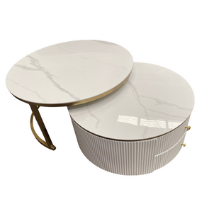 Milan Coffee Table – Round Marble Top with Sleek Storage Base