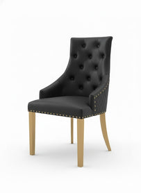 Provence Dining Chair Black Leather With Gold Base