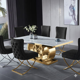 Monaco Marble Top Dining Table with Gold Base