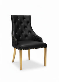 Provence Dining Chair Black Leather With Gold Base