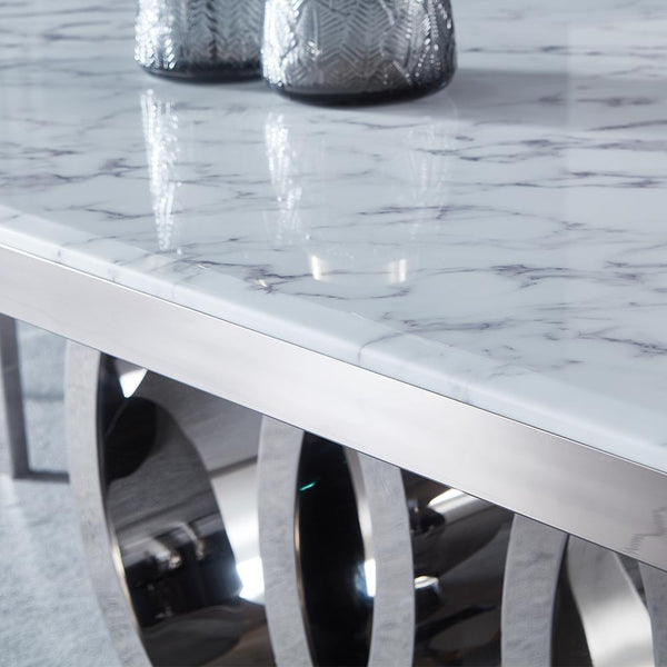 Monaco marble top dining table (SILVER & GOLD BASE)