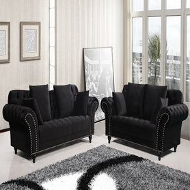 Monarch Chesterfield Sofa Set Velvet Black
