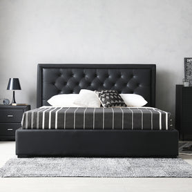 Lima Gas Lift Leather Storage Bed Black