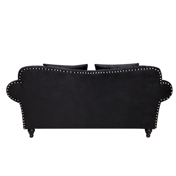 Monarch Chesterfield Sofa Velvet Black 2 Seater