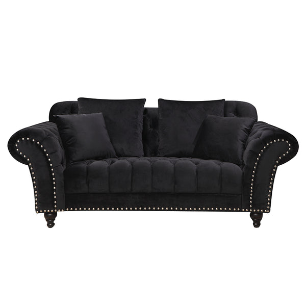 Monarch Chesterfield Sofa Velvet Black 2 Seater