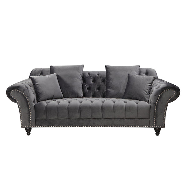 Monarch Chesterfield Sofa Set Velvet Dark Grey