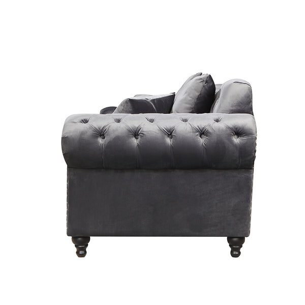 Monarch Chesterfield Sofa Velvet Grey 3 Seater
