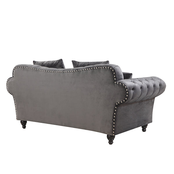 Monarch Chesterfield Sofa Velvet Grey 2 Seater