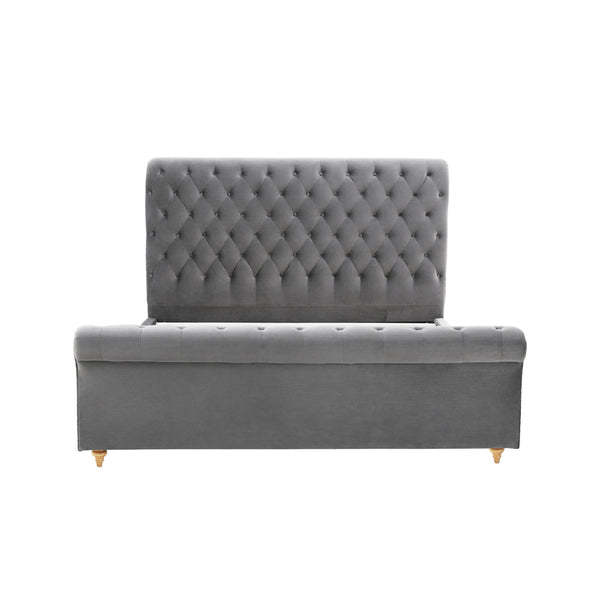 Paris Luxurious Bed Upholstered in Velvet Grey with Studded Trim