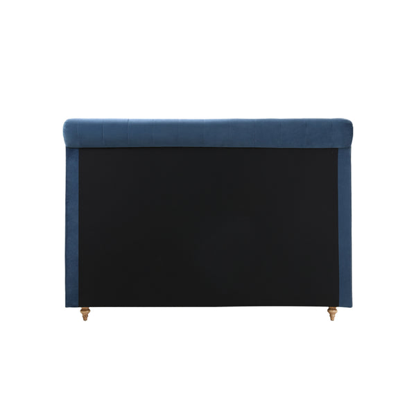 Paris Luxurious Bed Upholstered in Velvet Blue with Studded Trim